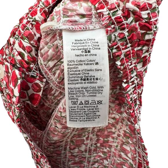 J. Crew Smocked Button-up Shirt Liberty Eliza's Red Fabric Size XL - Picture 9 of 10